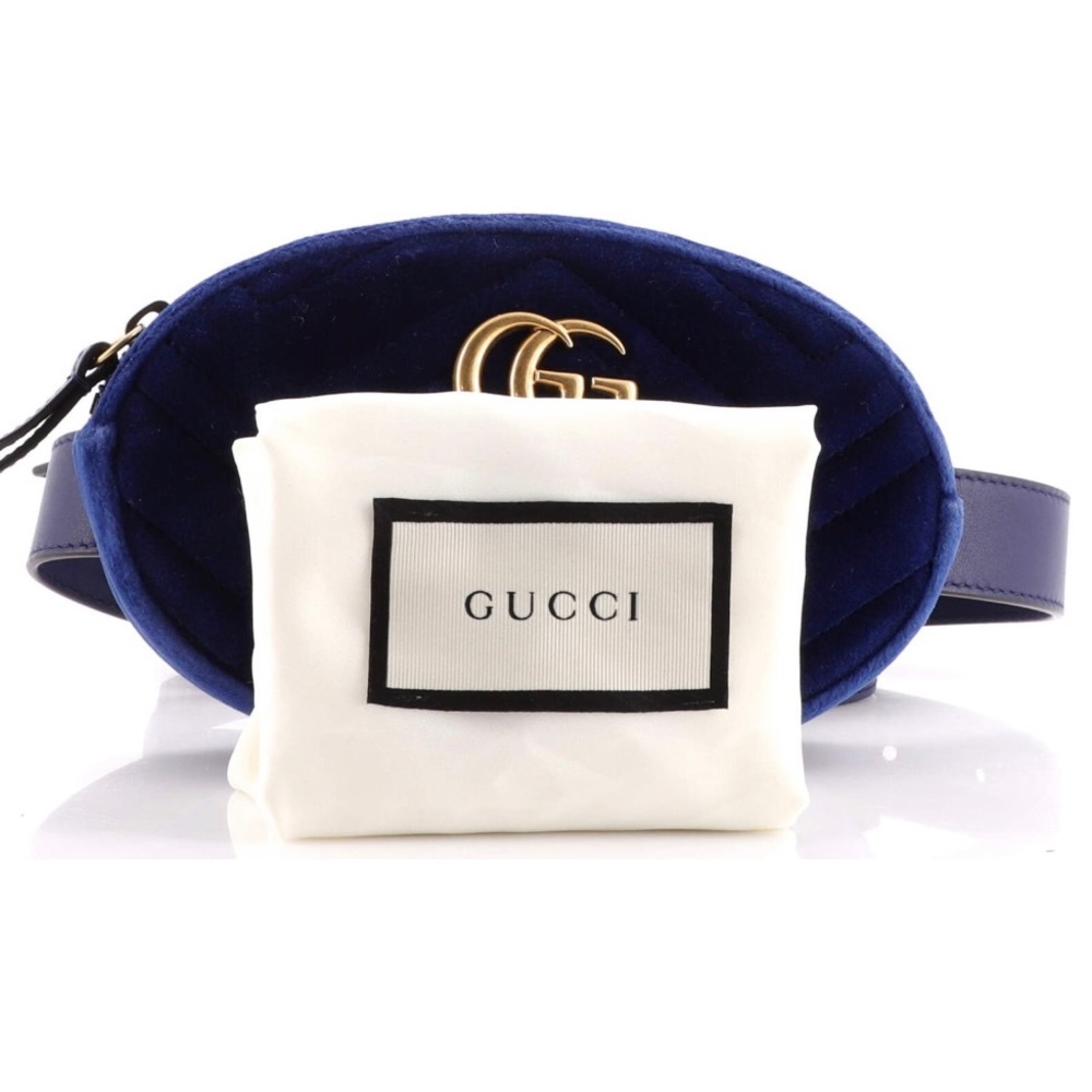 BRAND NEW Gucci GG Marmont Belt Bag Matelasse Cobalt Blue Velvet with Dustbag - Picture 2 of 13